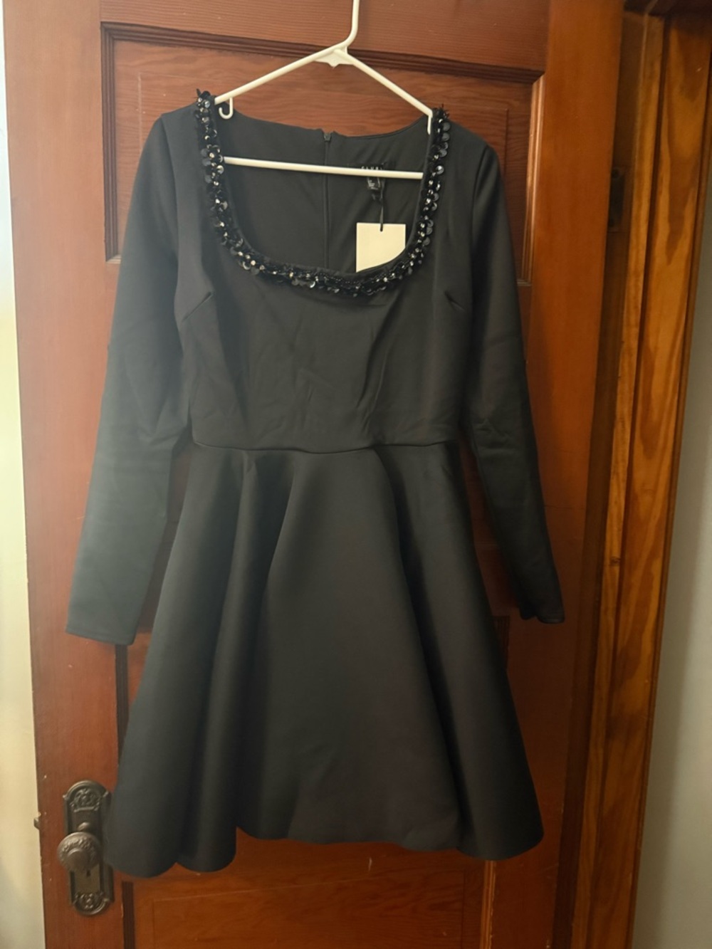 Club L London Black Long-Sleeve Beaded Scoop Dress